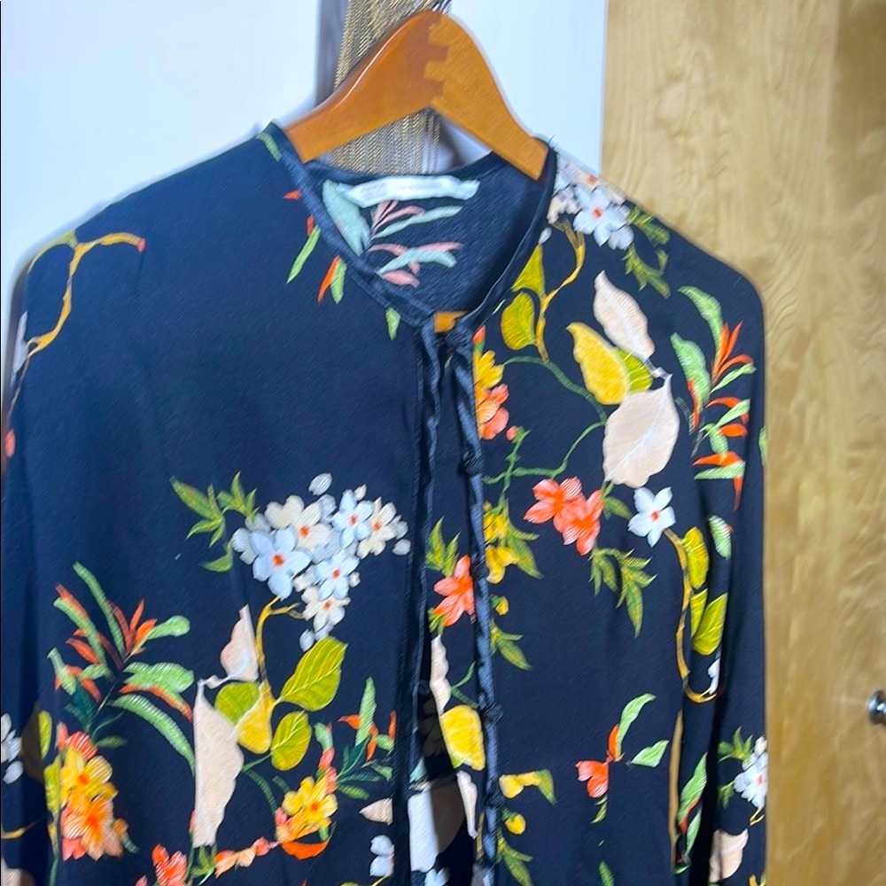 Floral Black Long Kimono